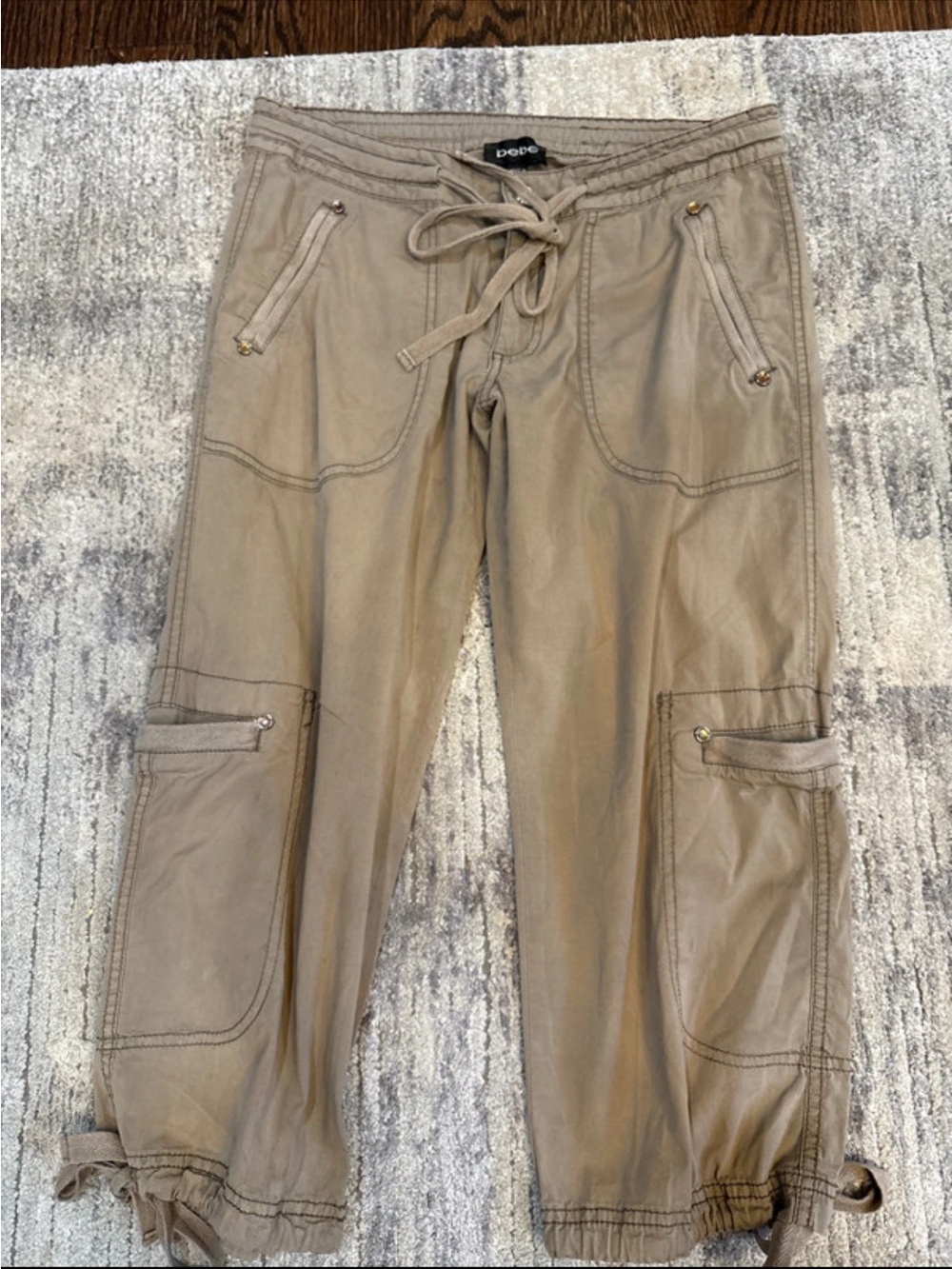 bebe Tan Cargo Capris with Drawstring Waist Safari
